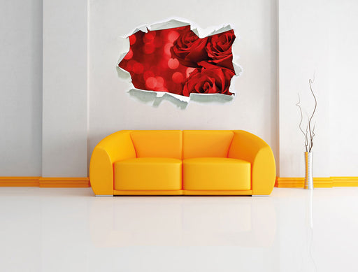 Drei rote Rosen 3D Wandtattoo Papier Wand