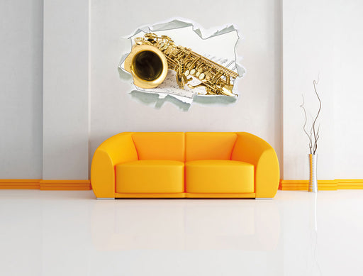 Saxophon auf Notenpapier 3D Wandtattoo Papier Wand