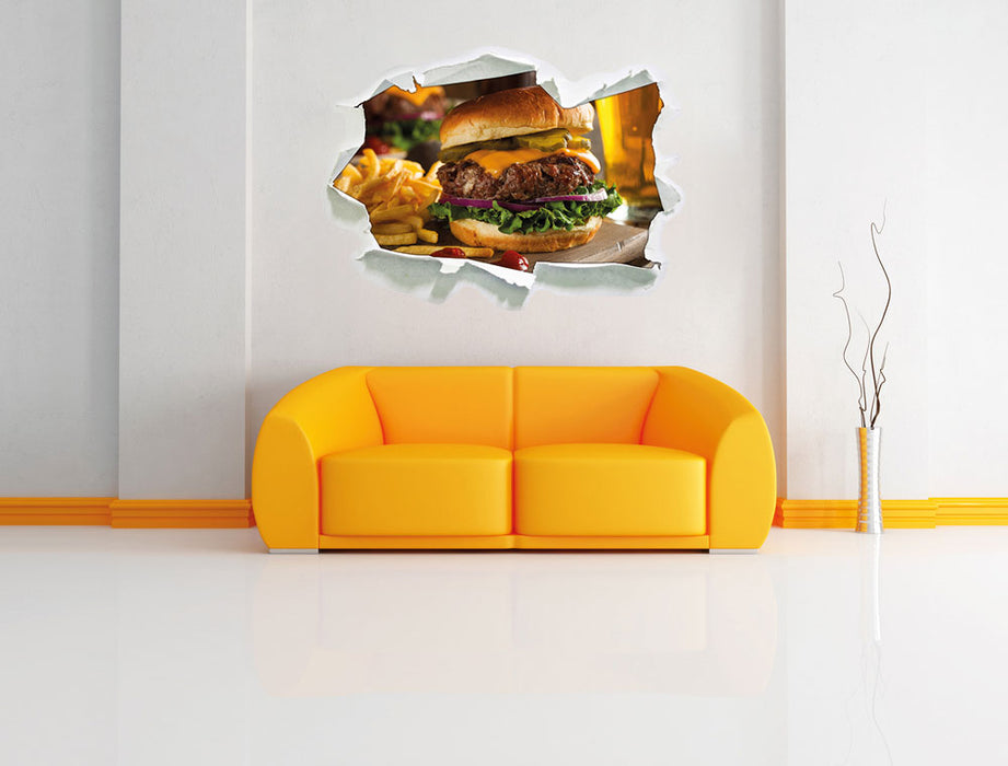 Saftiger Chili Cheese Burger 3D Wandtattoo Papier Wand