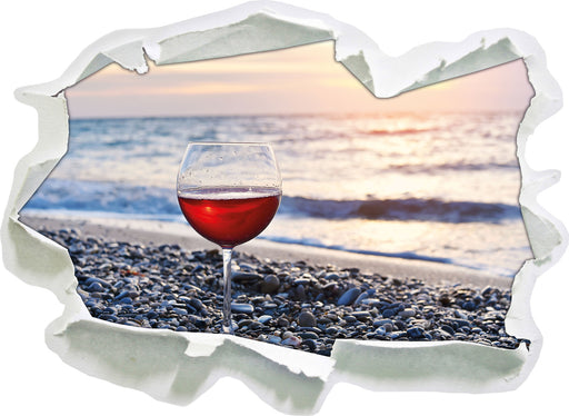 Weinglas am Strand  3D Wandtattoo Papier