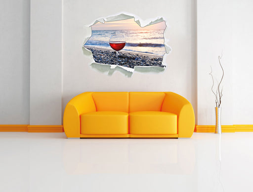 Weinglas am Strand 3D Wandtattoo Papier Wand