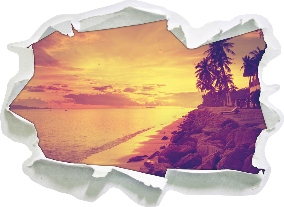 Pixxprint Strandhütten Meer, 3D Wandtattoo