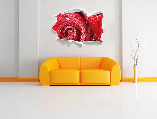 Rose mit Wassertropfen 3D Wandtattoo Papier Wand