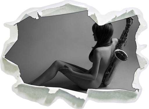 Attraktive Frau mit Saxophone  3D Wandtattoo Papier