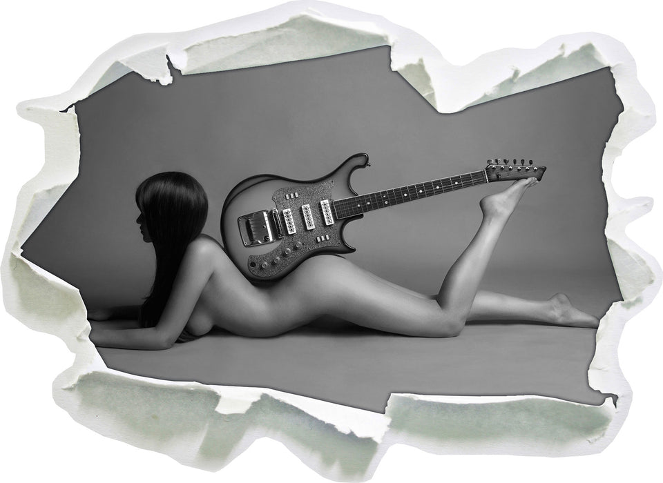 Nackte Frau mit Gitarre 3D Wandtattoo Papier