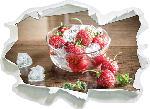 Erdbeeren in Eiswürfeln  3D Wandtattoo Papier