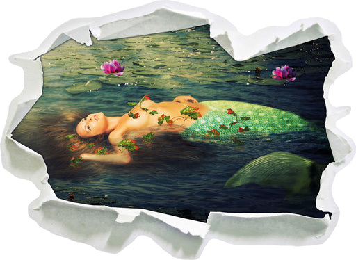 Meerjungfrau im Wasser liegend  3D Wandtattoo Papier