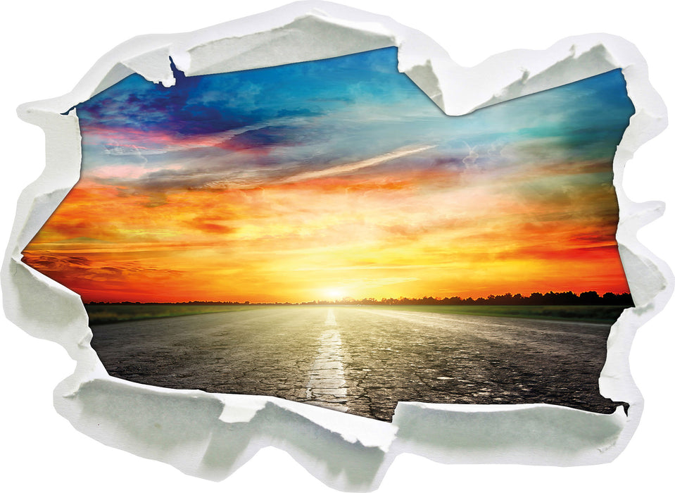 Pixxprint Endlose Straße im Sonnenuntergang, 3D Wandtattoo