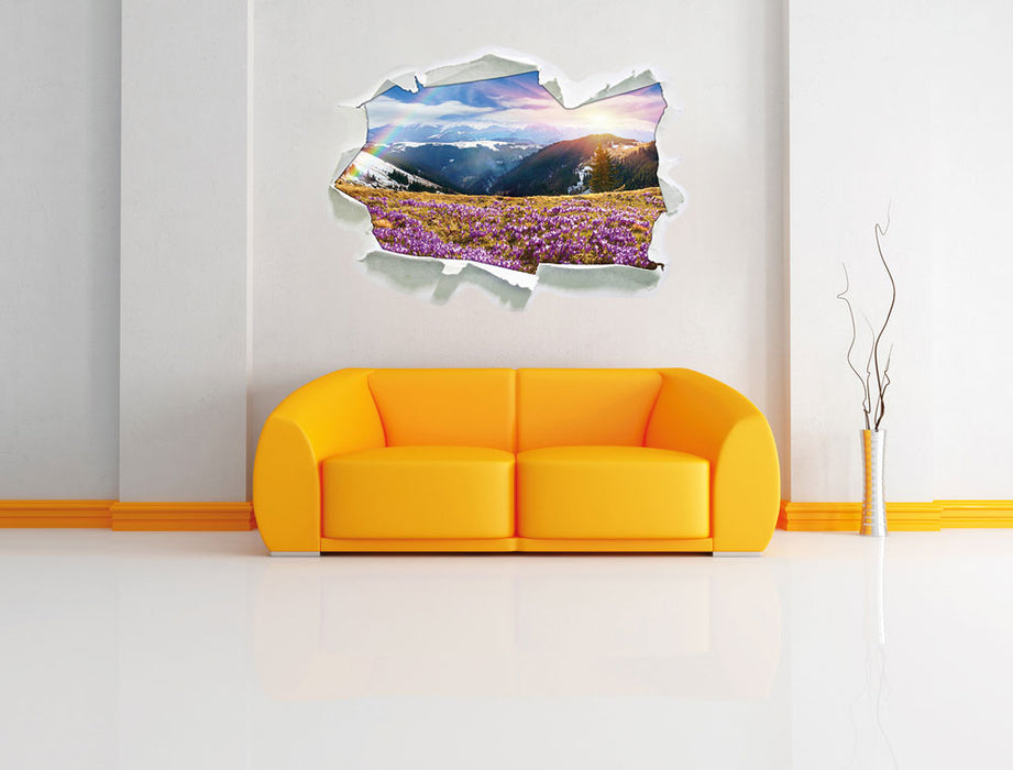 Berge mit Regenbogen 3D Wandtattoo Papier Wand