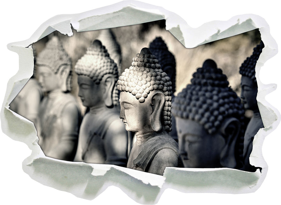 Buddha-Statuen in einer Reihe 3D Wandtattoo Papier