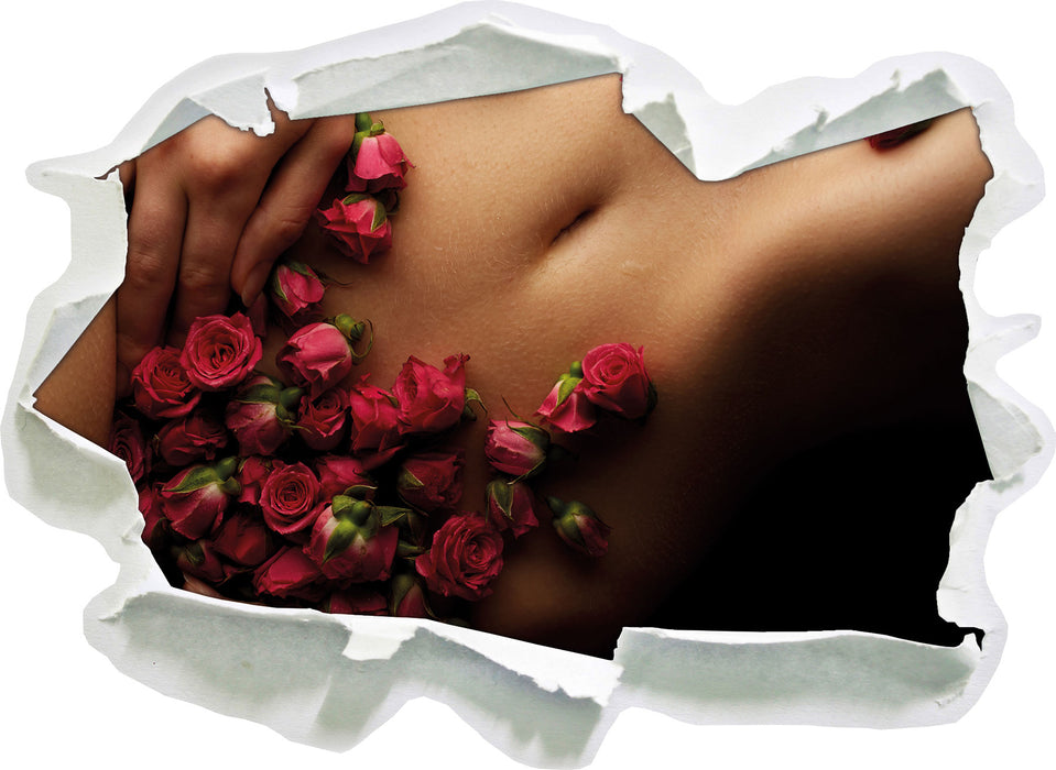 weiblicher Körper mit Rosen Blumen  3D Wandtattoo Papier
