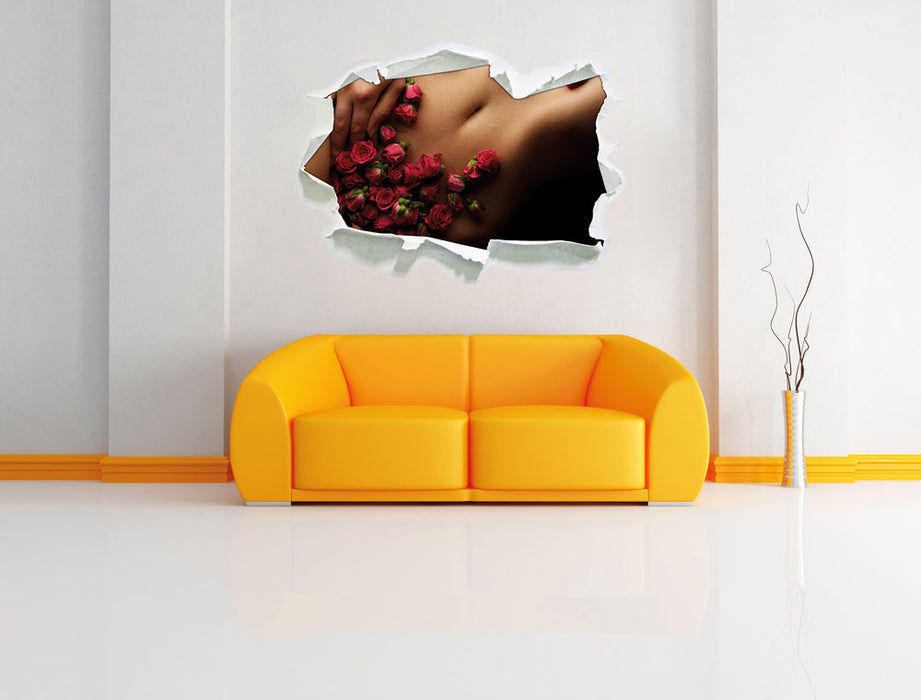 weiblicher Körper mit Rosen Blumen 3D Wandtattoo Papier Wand