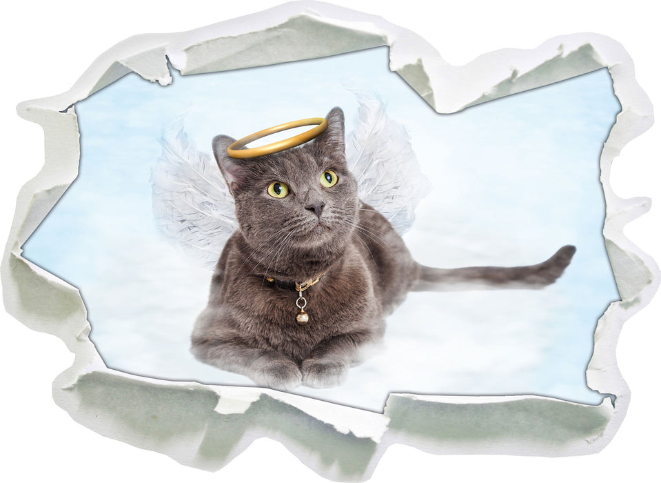 Katzen-Engel auf Wolke  3D Wandtattoo Papier