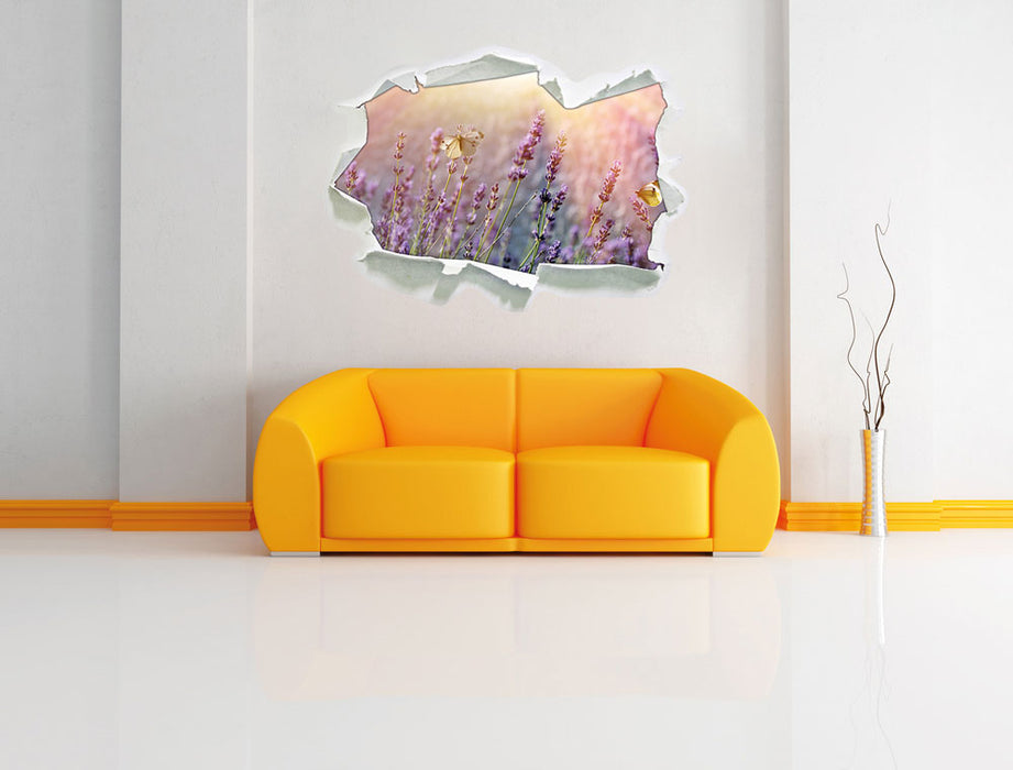 Schmetterlinge auf Lavendelblumen 3D Wandtattoo Papier Wand