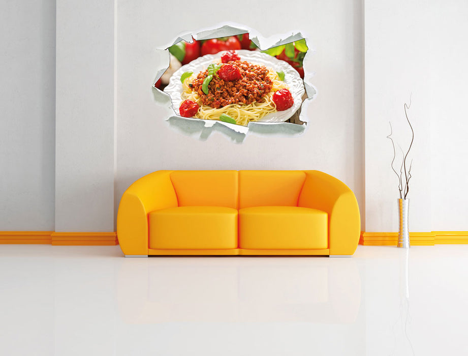 Spaghetti Bolognese auf dem Teller 3D Wandtattoo Papier Wand