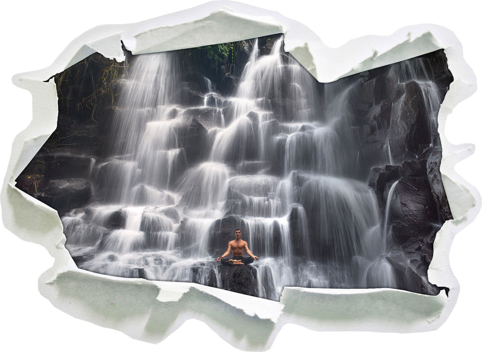 Yoga am Wasserfall in Bali  3D Wandtattoo Papier