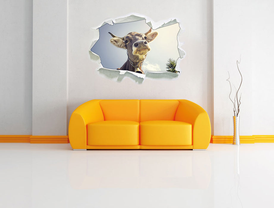 Lustiges Portrait einer Kuh 3D Wandtattoo Papier Wand