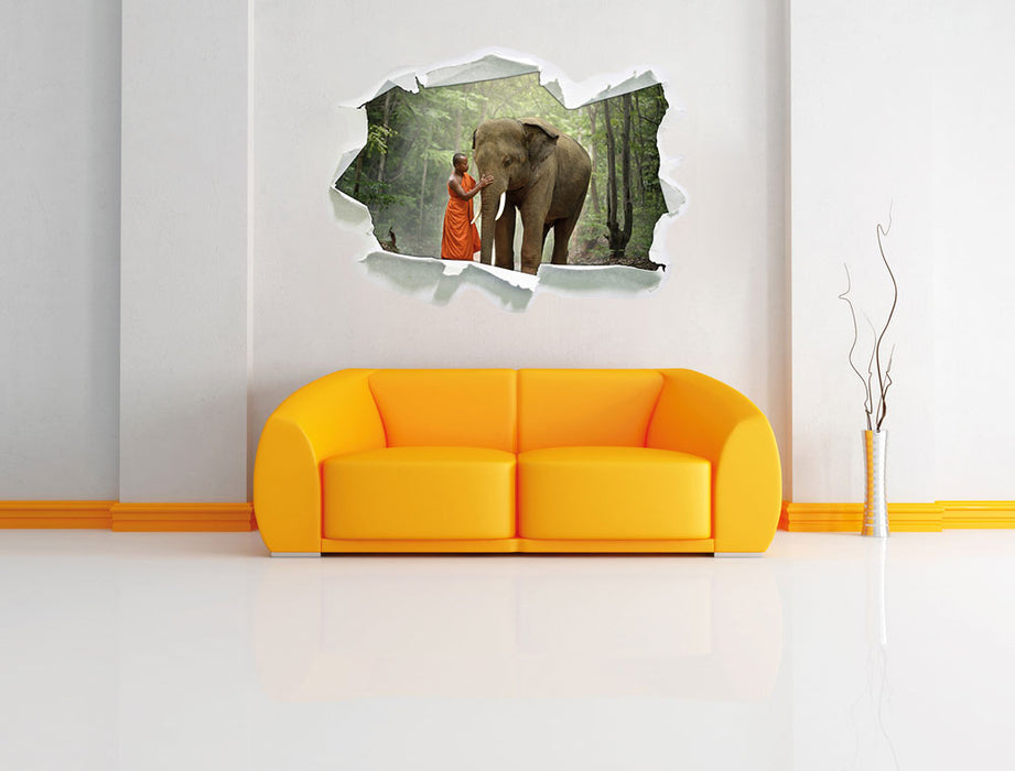 wunderschöner Elefant mit Mönch 3D Wandtattoo Papier Wand