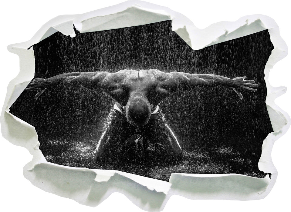 Bodybuilder im Regen  3D Wandtattoo Papier