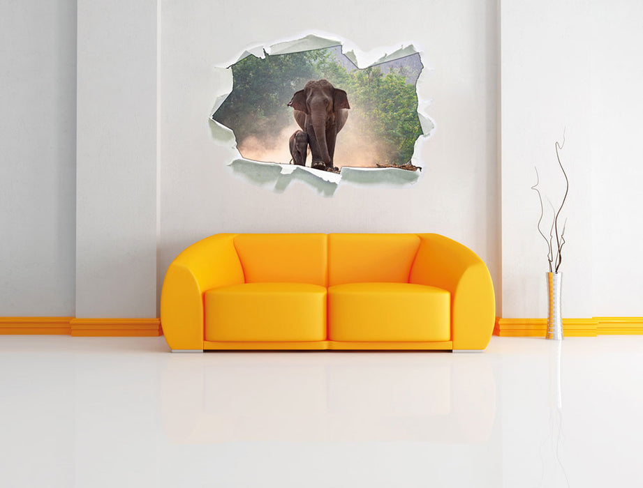 Elefantenbaby mit Mutter 3D Wandtattoo Papier Wand