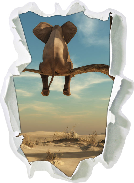 Pixxprint Elefant auf Ast, 3D Wandtattoo