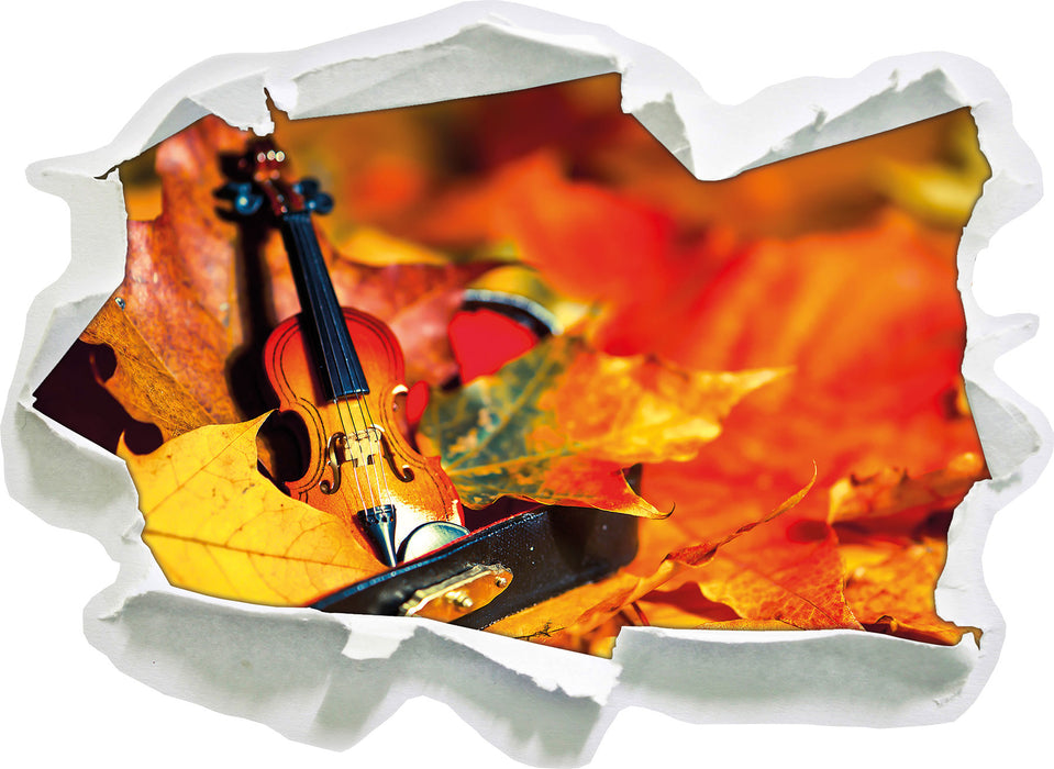 Violine umgeben von Blättern  3D Wandtattoo Papier
