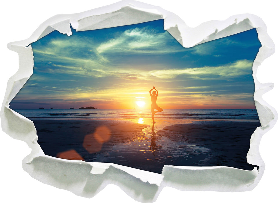 Yoga Silhouette am Strand  3D Wandtattoo Papier