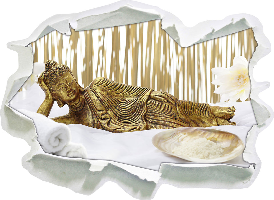 goldener Buddha auf Handtuch 3D Wandtattoo Papier