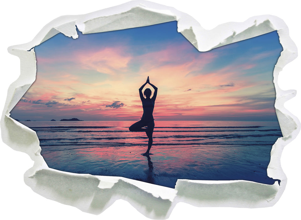 Yoga am Strand  3D Wandtattoo Papier
