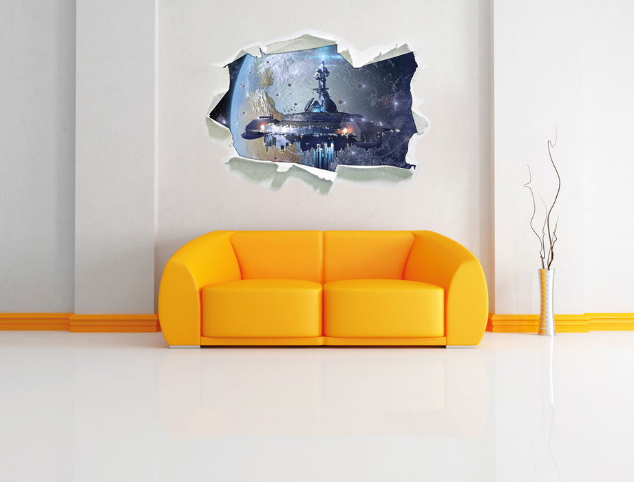 Raumschiff vor der Erde 3D Wandtattoo Papier Wand