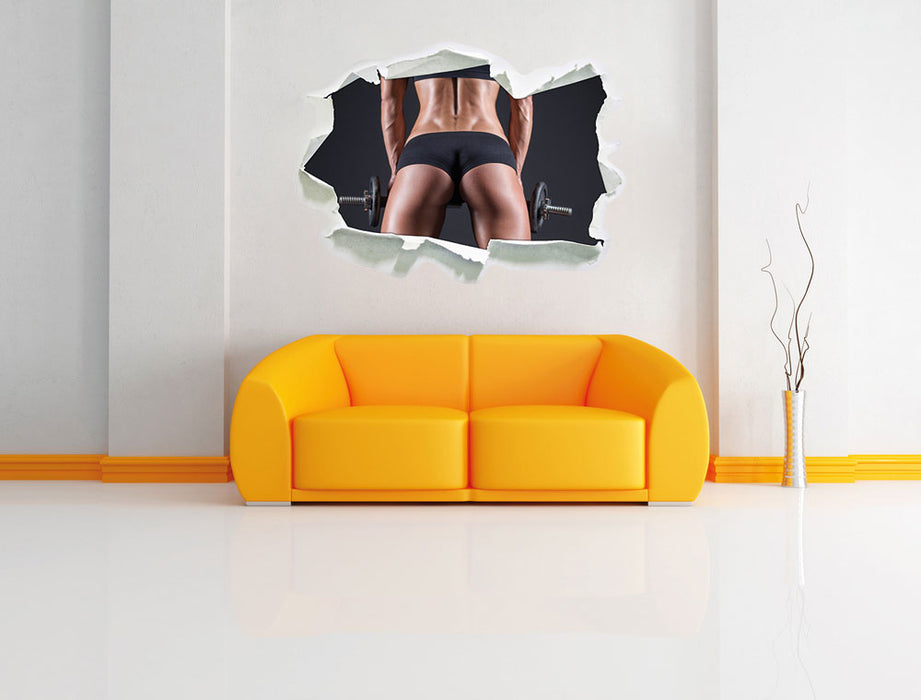 Sexy Frau mit Hanteln 3D Wandtattoo Papier Wand