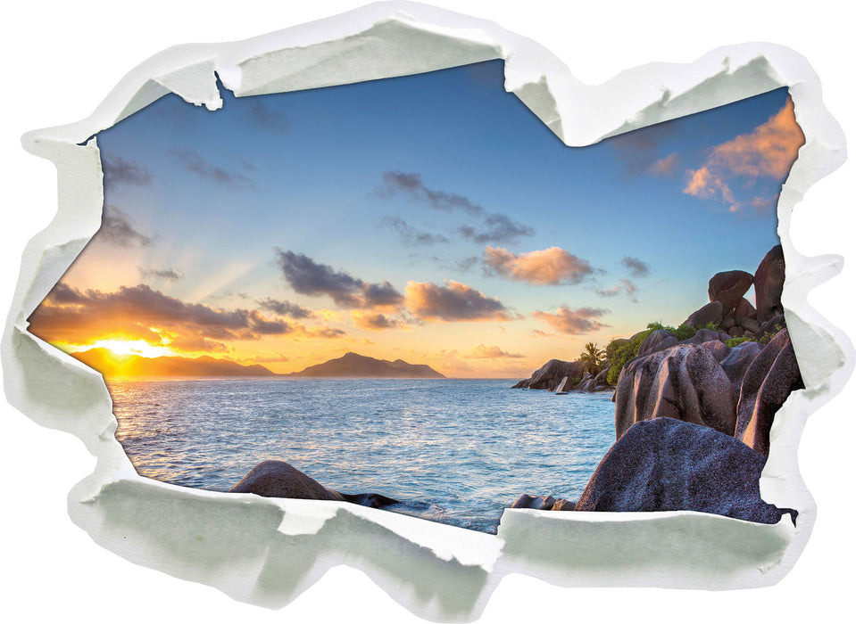 Sonnenuntergang Seychellen  3D Wandtattoo Papier