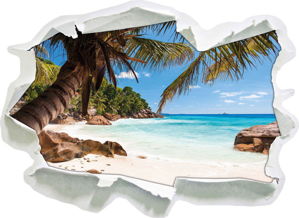 Palmenstrand Seychellen 3D Wandtattoo Papier