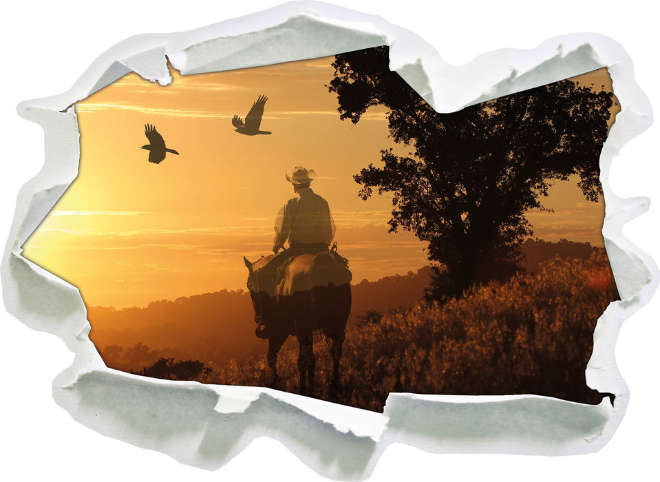 Ein Cowboy im Sonnenuntergang  3D Wandtattoo Papier