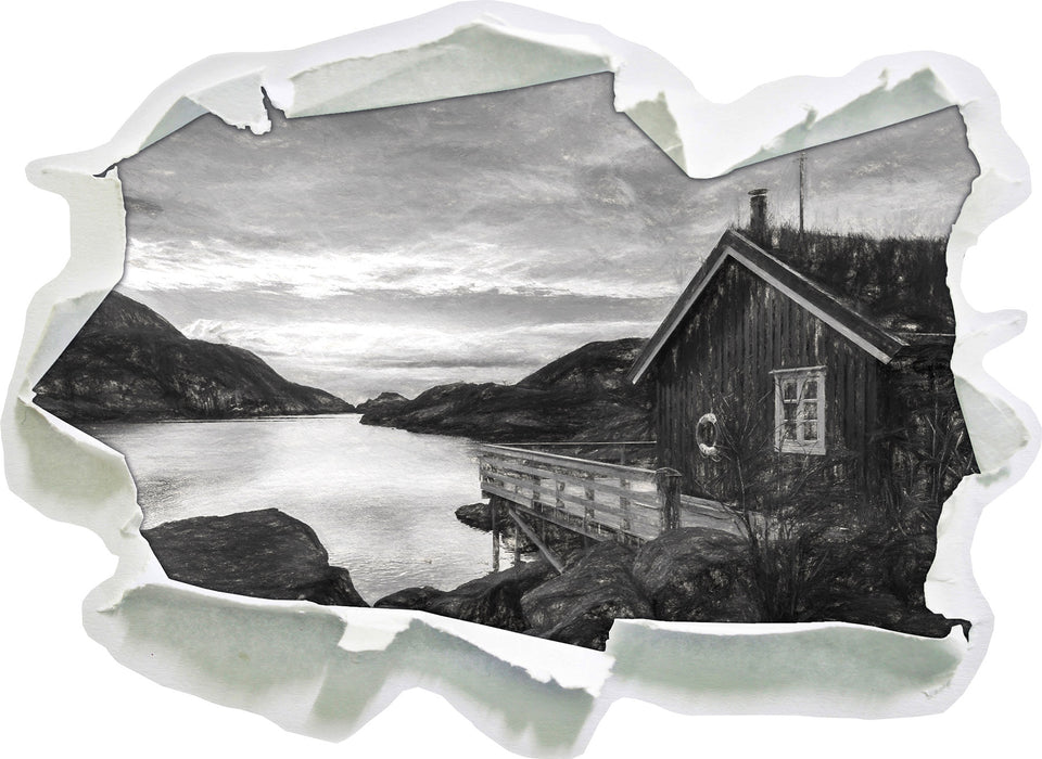 Sonnenaufgang am Fjord Norwegens B&W 3D Wandtattoo Papier
