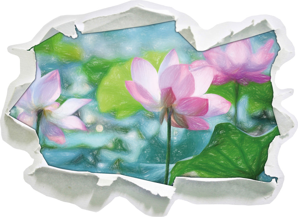 Asiatische Lotusblüte im Teich 3D Wandtattoo Papier