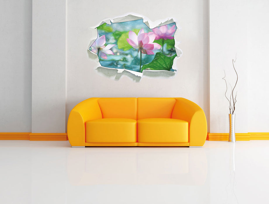 Asiatische Lotusblüte im Teich 3D Wandtattoo Papier Wand