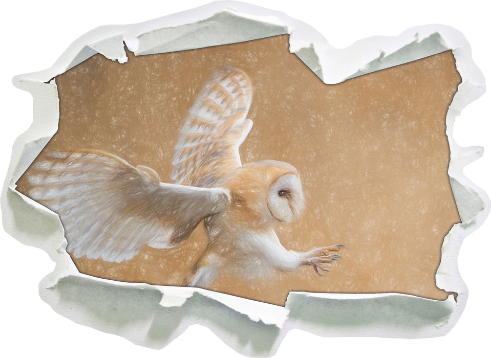 Fliegende Weiße Eule bei der Jagd 3D Wandtattoo Papier