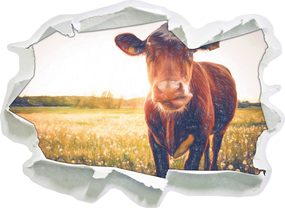 Kuh auf Butterblumenwiese 3D Wandtattoo Papier