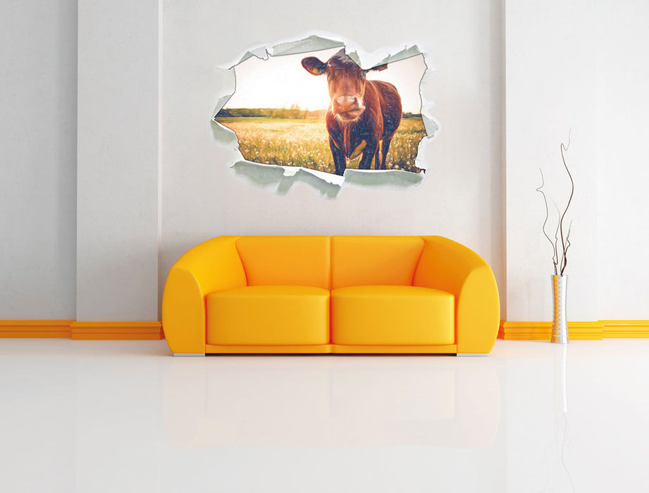 Kuh auf Butterblumenwiese 3D Wandtattoo Papier Wand