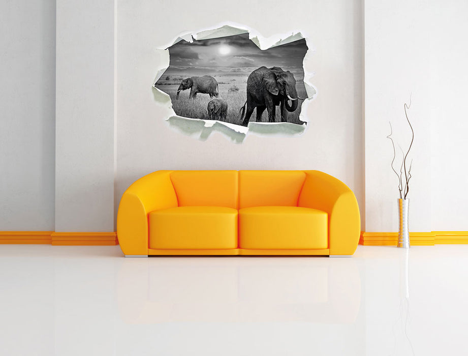 Elefanten in der Savanne 3D Wandtattoo Papier Wand