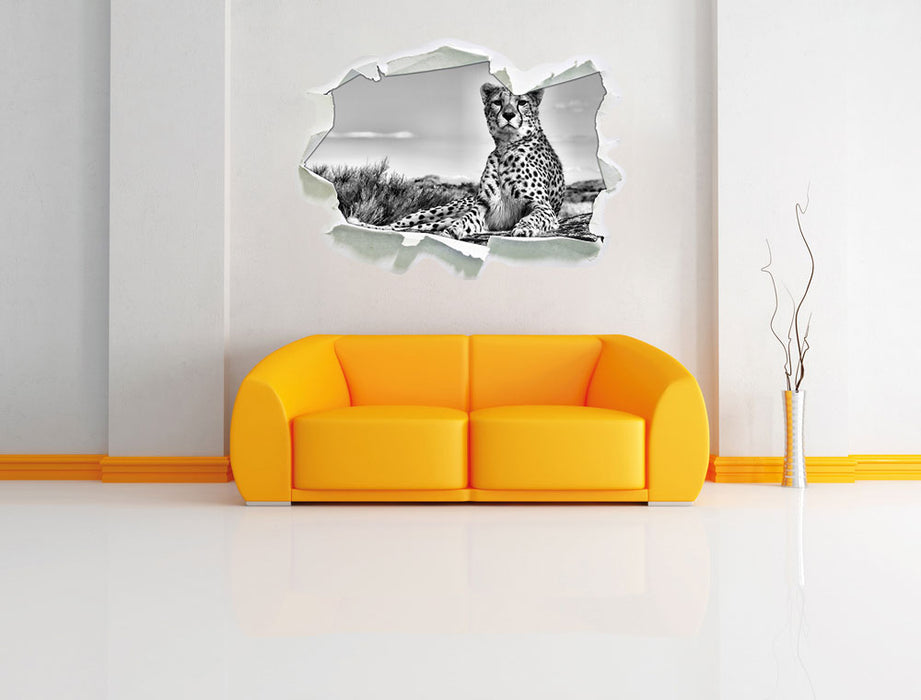 Gepard in Savanne B&W 3D Wandtattoo Papier Wand