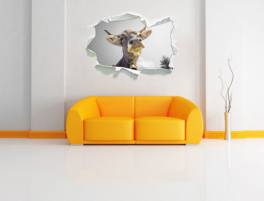 Lustiges Portrait einer Kuh B&W 3D Wandtattoo Papier Wand
