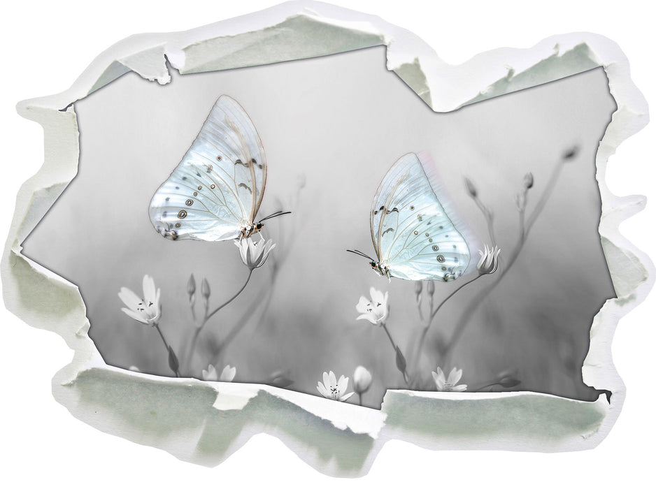 Schmetterling auf kleinen Blumen 3D Wandtattoo Papier