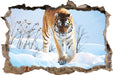Stolzer Tiger im Schnee  3D Wandtattoo Wanddurchbruch