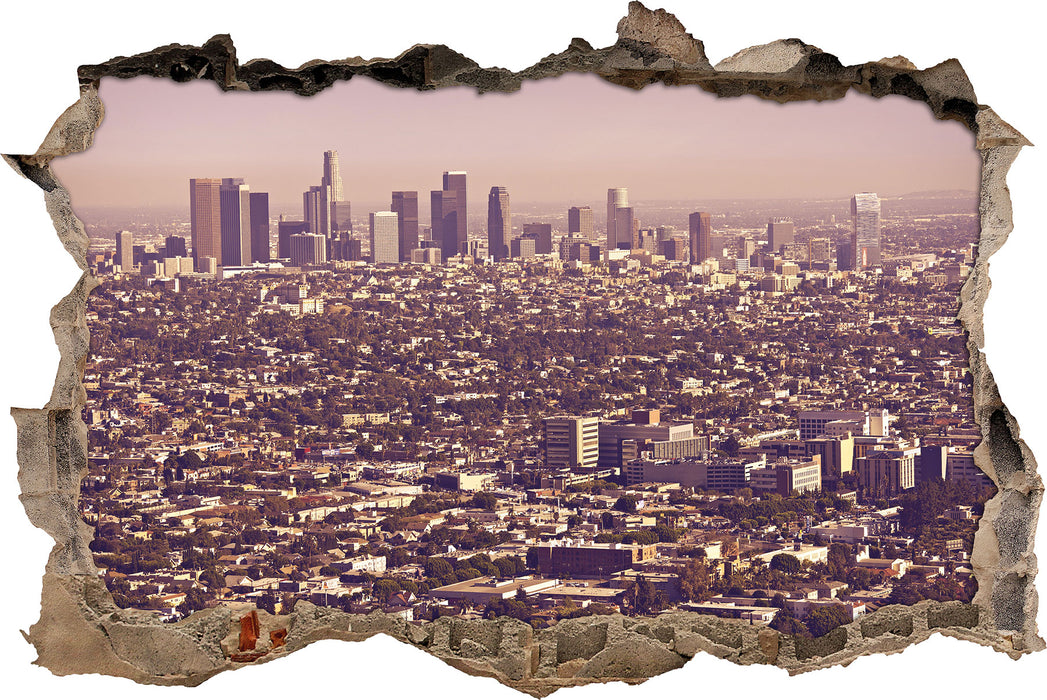 Skyline von Los Angeles  3D Wandtattoo Wanddurchbruch