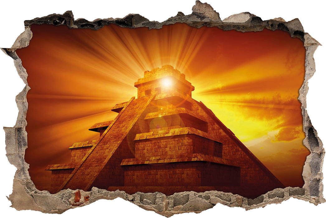 Prächtige Maya Pyramide  3D Wandtattoo Wanddurchbruch