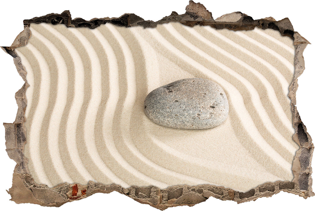 Steine in Sand mit Muster  3D Wandtattoo Wanddurchbruch