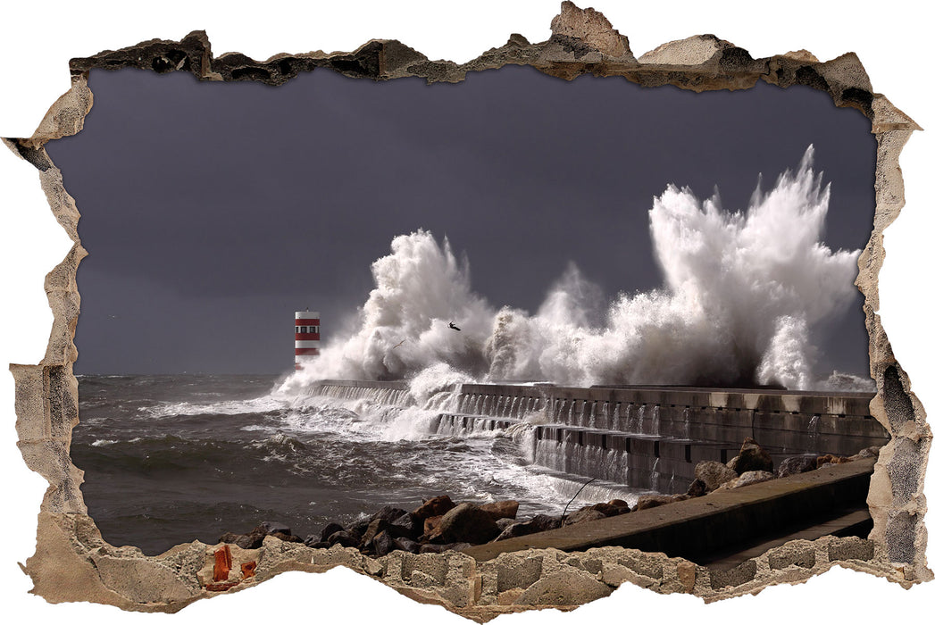 Pixxprint Aufbrausende Wellen an Küste, 3D Wandtattoo