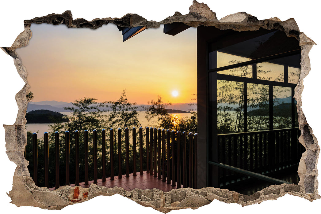 Pixxprint Haus am See bei Sonnenuntergang, 3D Wandtattoo